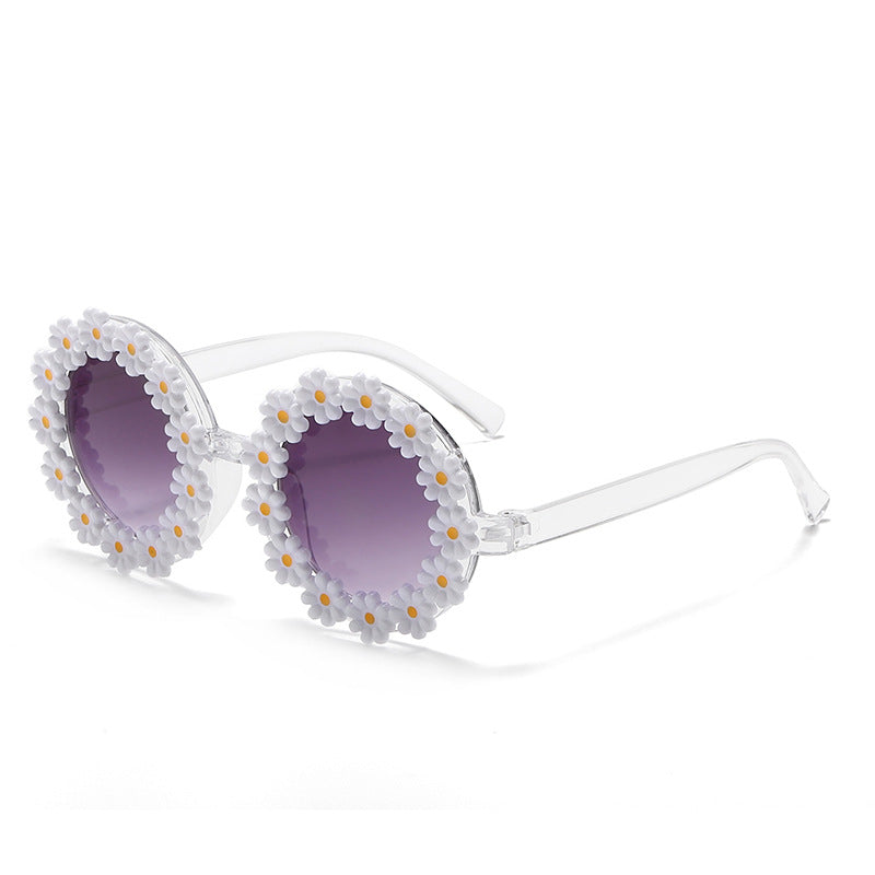 Daisy Flower Round Frame Sunglasses - White_Adult