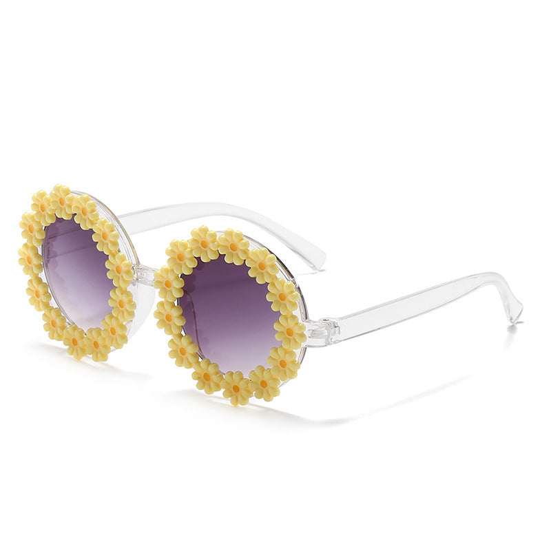 Daisy Flower Round Frame Sunglasses - Yellow_Kid