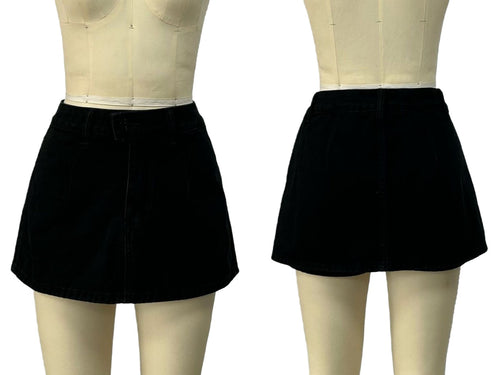 A Line Denim Mini Skirt With Built In Shorts - Black
