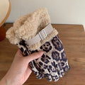 Leopard Print Faux Shearling Cuff Gloves - Beige