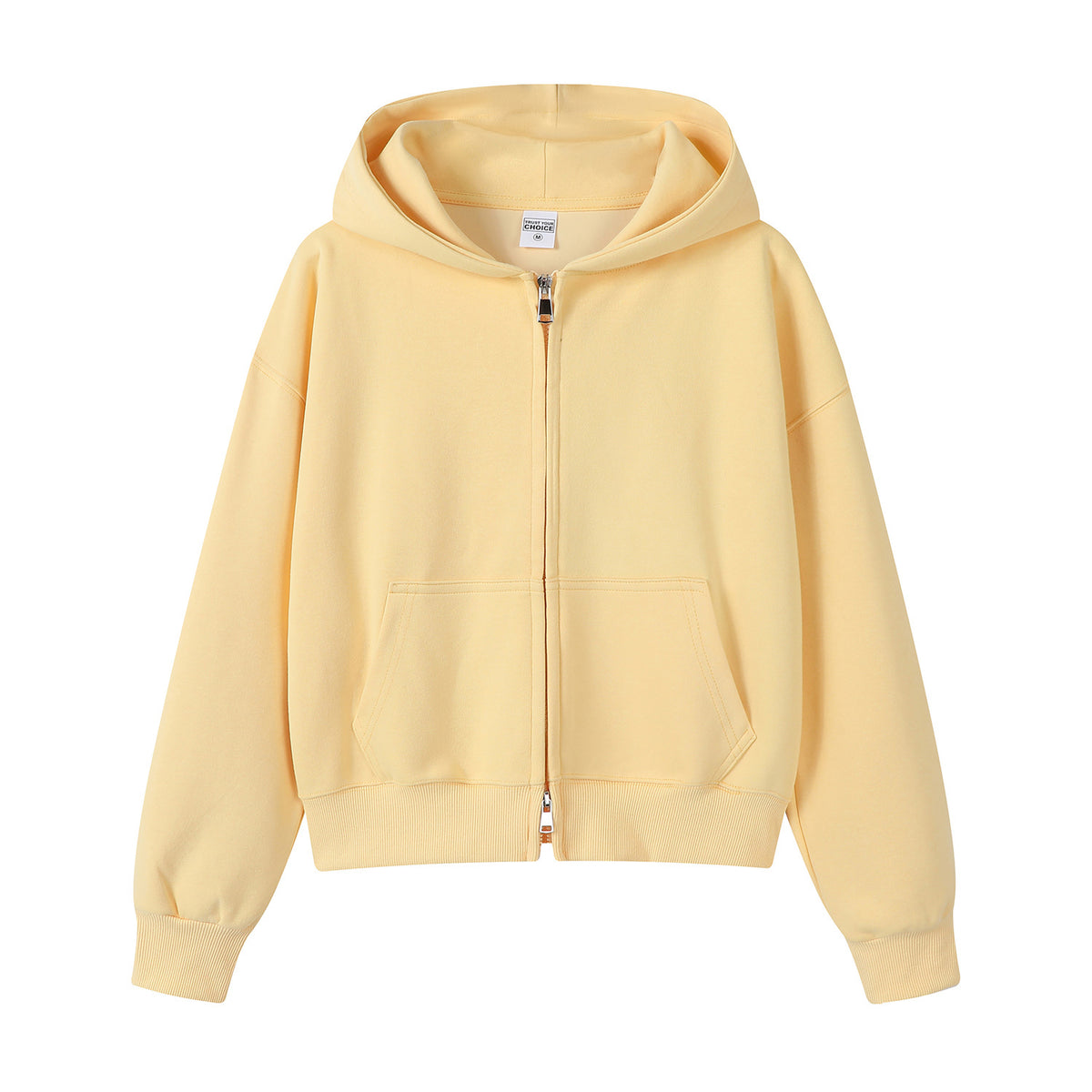 Cropped Zip Up Fleece Hooded Sweatshirt - Yellow