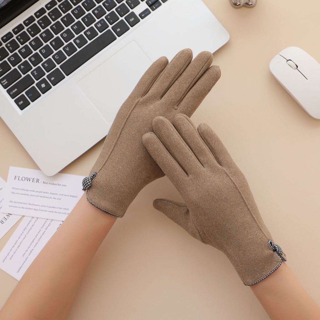 Checkerboard Tab Touchscreen Winter Gloves - Khaki