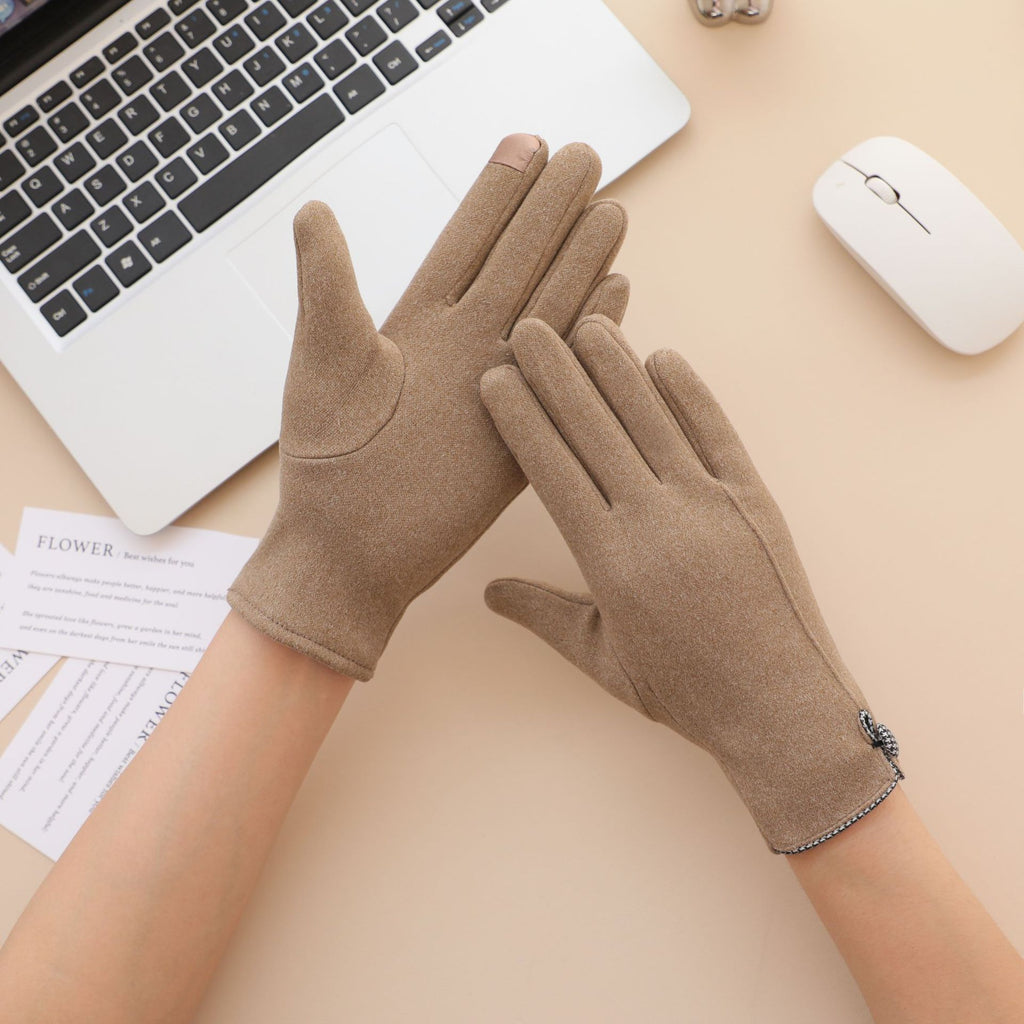 Checkerboard Tab Touchscreen Winter Gloves - Khaki - 1