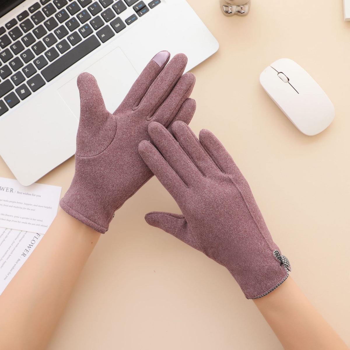 Checkerboard Tab Touchscreen Winter Gloves - Purple