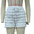 Lace Ruffle Drawstring Waist Shorts - White