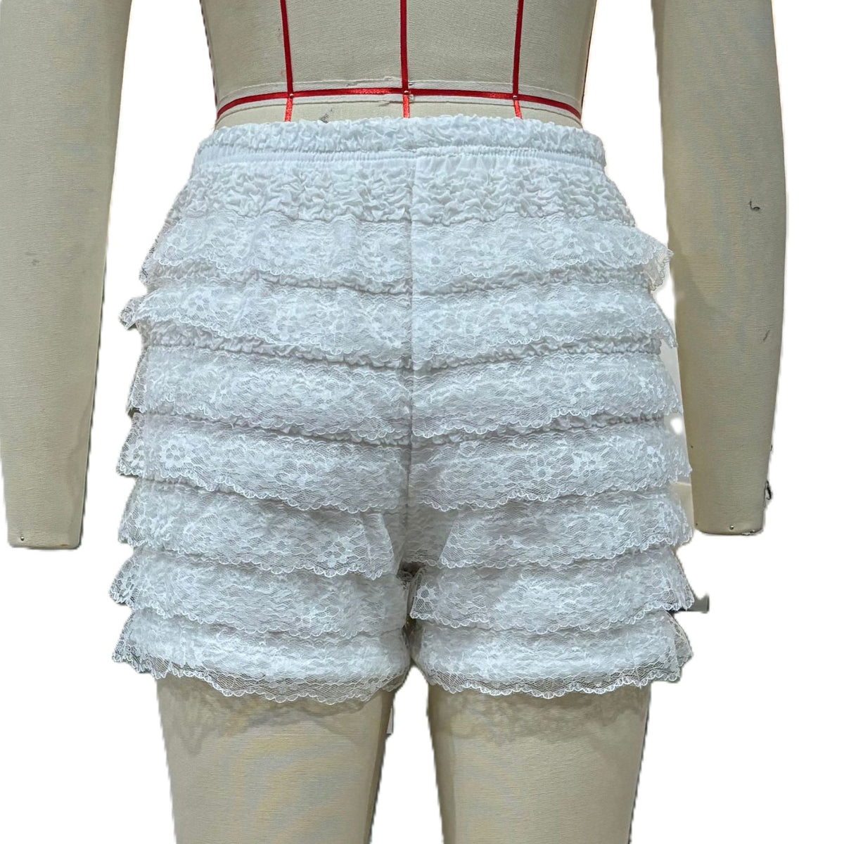Lace Ruffle Drawstring Waist Shorts - White - 1