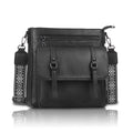 Western Faux Leather Crossbody Bag with Woven Strap - Black