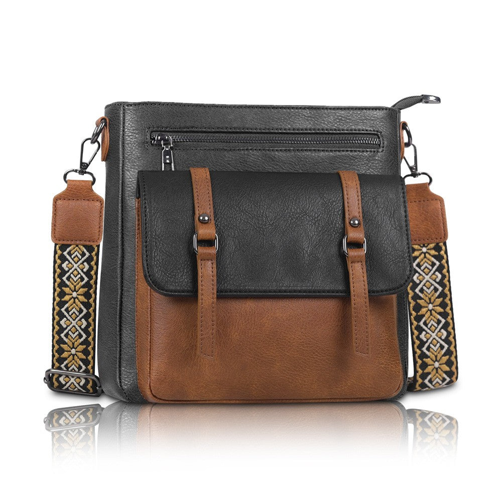 Western Faux Leather Crossbody Bag with Woven Strap