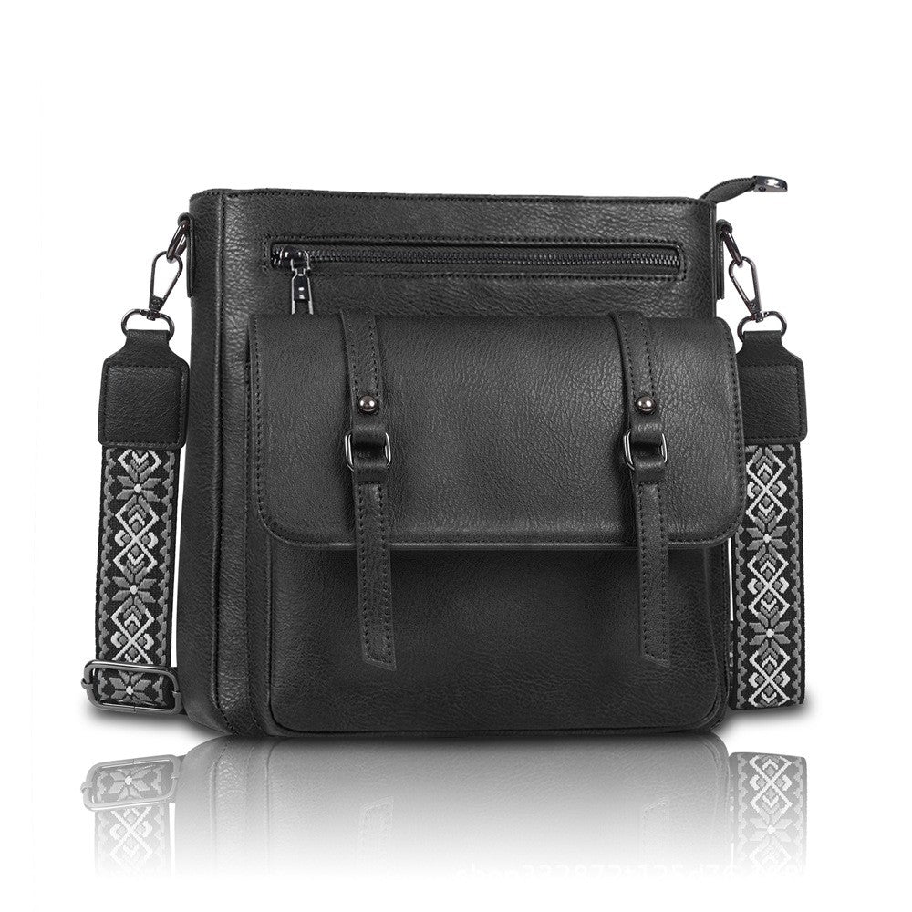 Western Faux Leather Crossbody Bag with Woven Strap