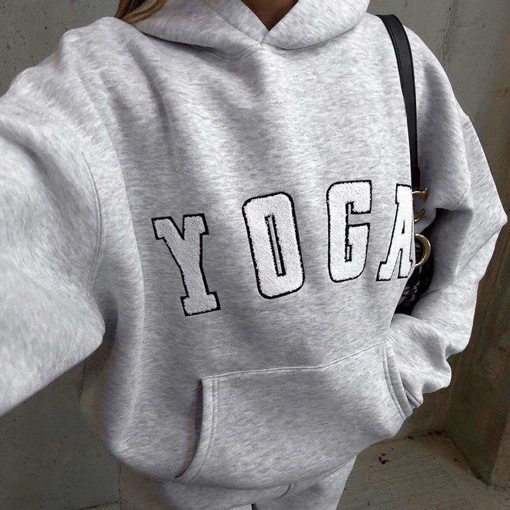 Varsity Yoga Slogan Oversized Fleece Hoodie - Grey