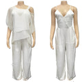 Layered Cold Shoulder Top And Pants Set - White