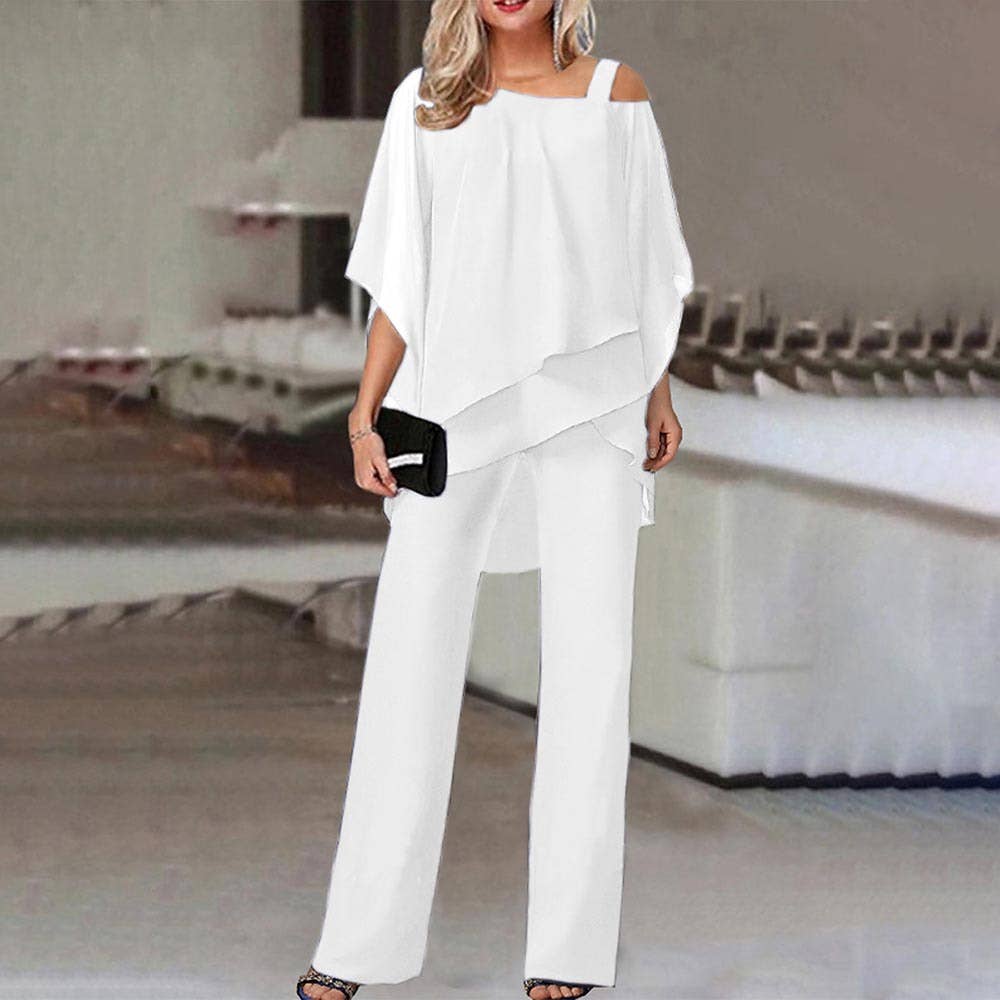 Layered Cold Shoulder Top And Pants Set