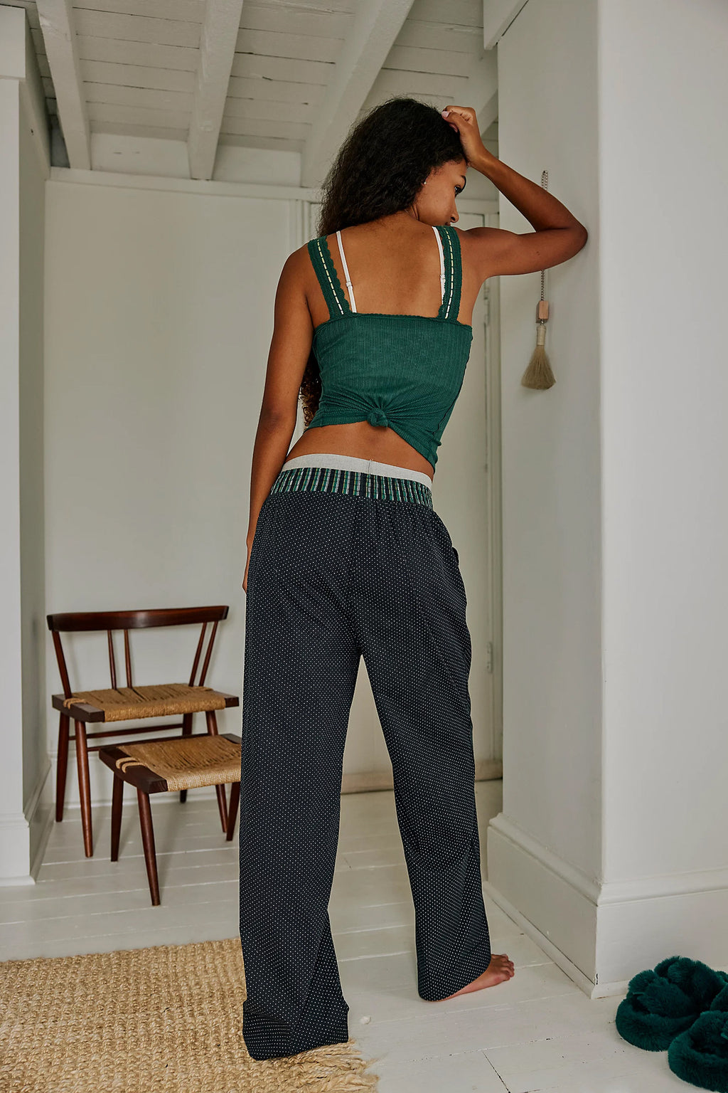 Contrast Waistband Striped Relaxed Lounge Pants - Black - 1