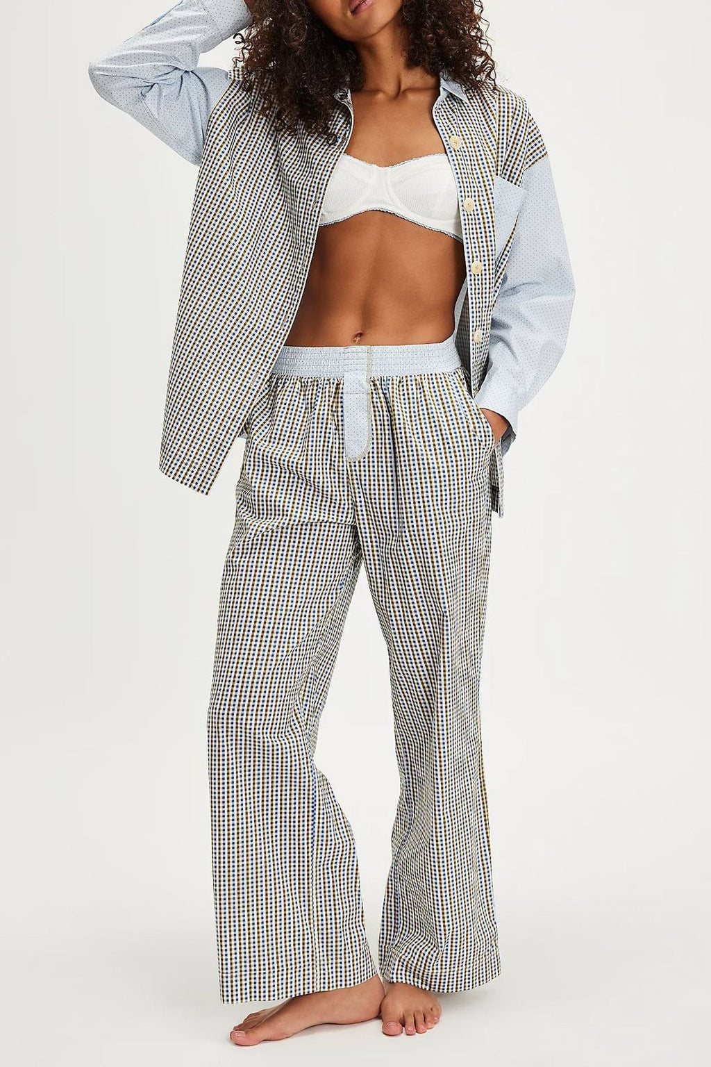 Contrast Waistband Striped Relaxed Lounge Pants - Grey - 1