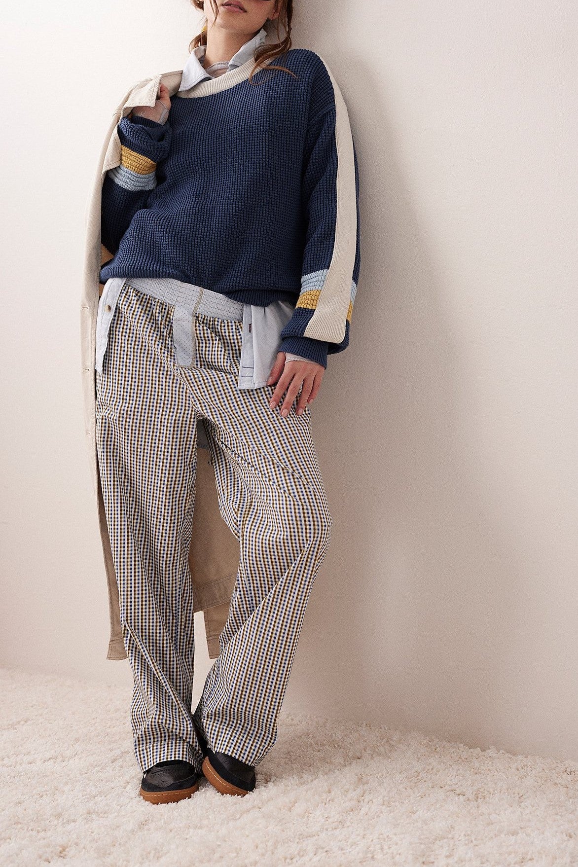Contrast Waistband Striped Relaxed Lounge Pants - Grey - 7