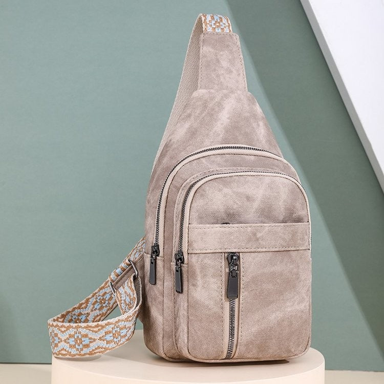 Distressed Faux Leather Sling Bag with Woven Strap