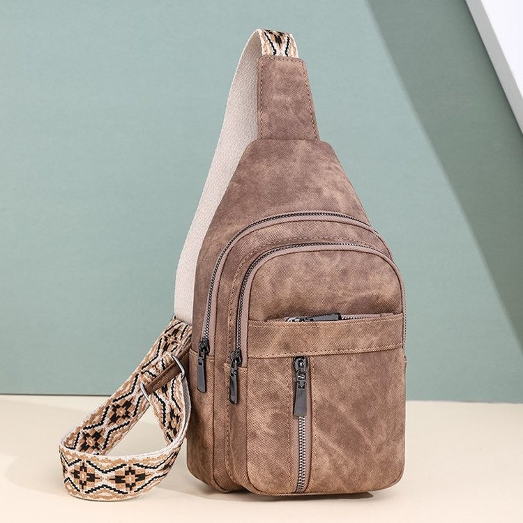 Distressed Faux Leather Sling Bag with Woven Strap