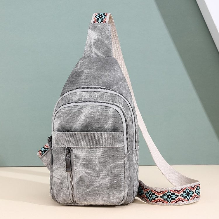 Distressed Faux Leather Sling Bag with Woven Strap