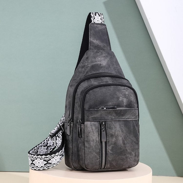 Distressed Faux Leather Sling Bag with Woven Strap