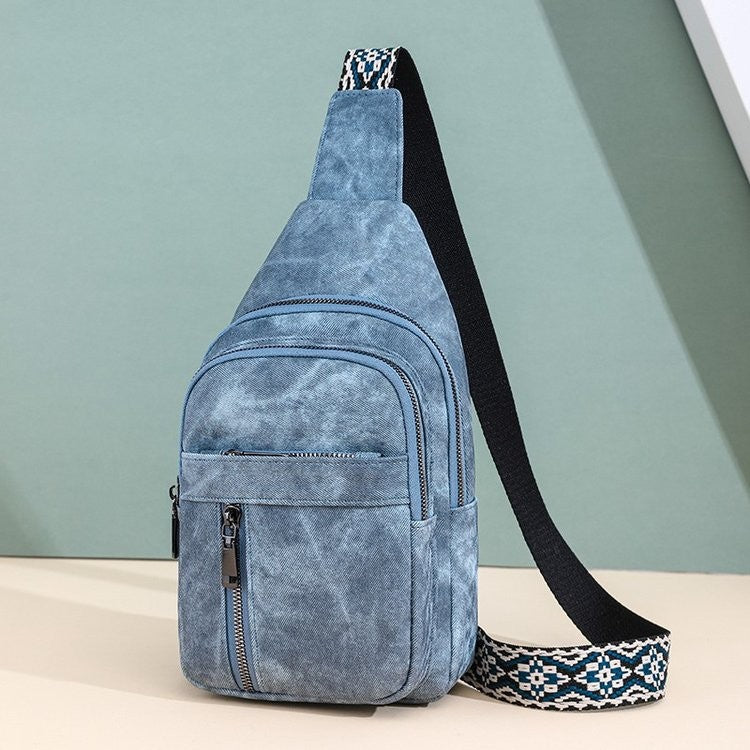 Distressed Faux Leather Sling Bag with Woven Strap