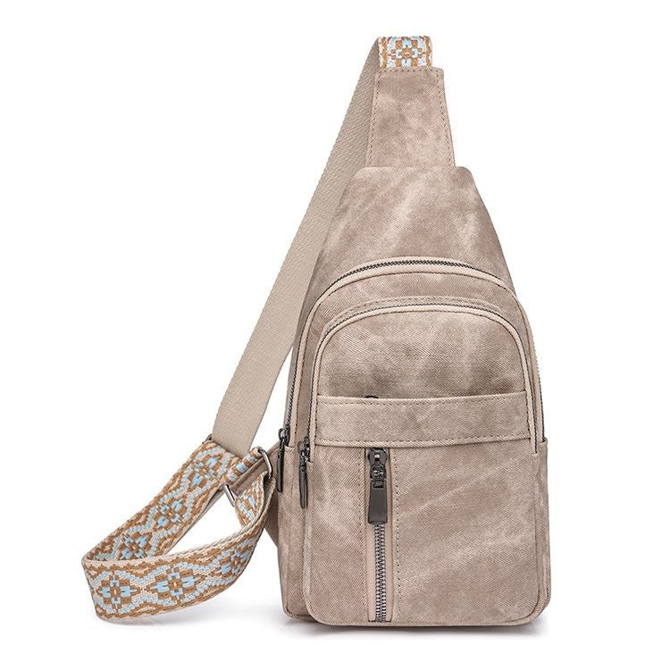 Distressed Faux Leather Sling Bag with Woven Strap