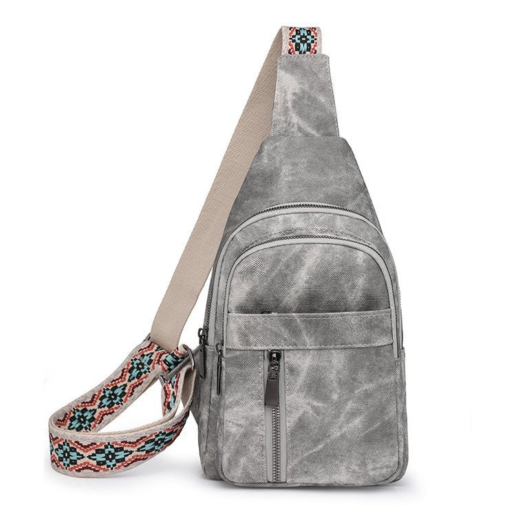 Distressed Faux Leather Sling Bag with Woven Strap