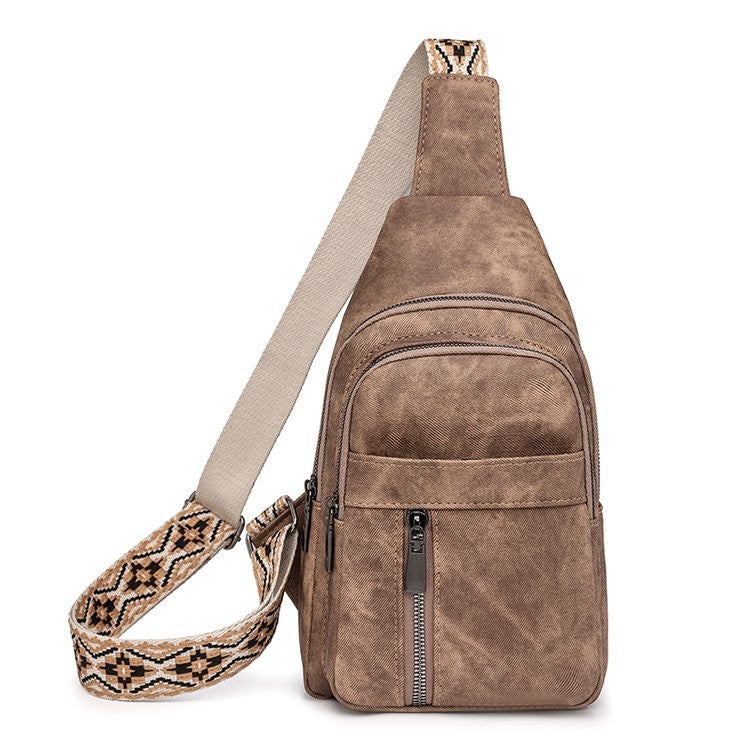Distressed Faux Leather Sling Bag with Woven Strap