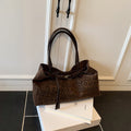 Leopard Print Belted East West Shoulder Bag - Coffee