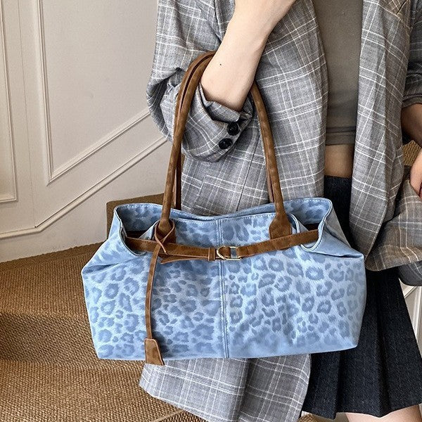 Leopard Print Belted East West Shoulder Bag