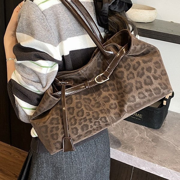 Leopard Print Belted East West Shoulder Bag