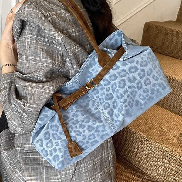 Leopard Print Belted East West Shoulder Bag