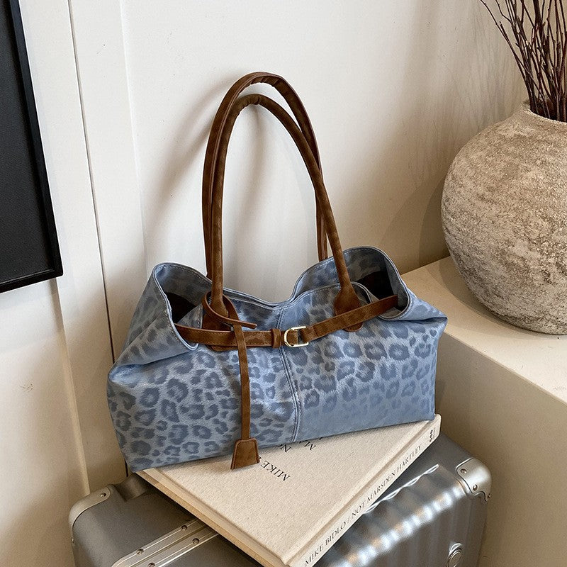 Leopard Print Belted East West Shoulder Bag
