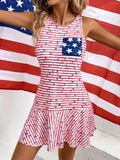Flag Print Sleeveless Ruffle Hem Mini Dress - Flag