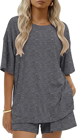 Drop Shoulder Lounge Set With Pocket Shorts - DarkGrey