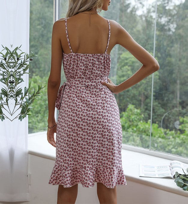 Floral Cami Wrap Dress With Ruffle Hem - Pink - 1