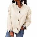 Ruffle Collar Gingham Cuff Button Jacket - White