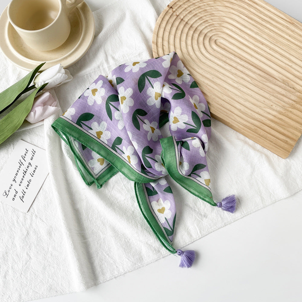 Printed Cotton Bandana Scarf With Tassels - NO-13