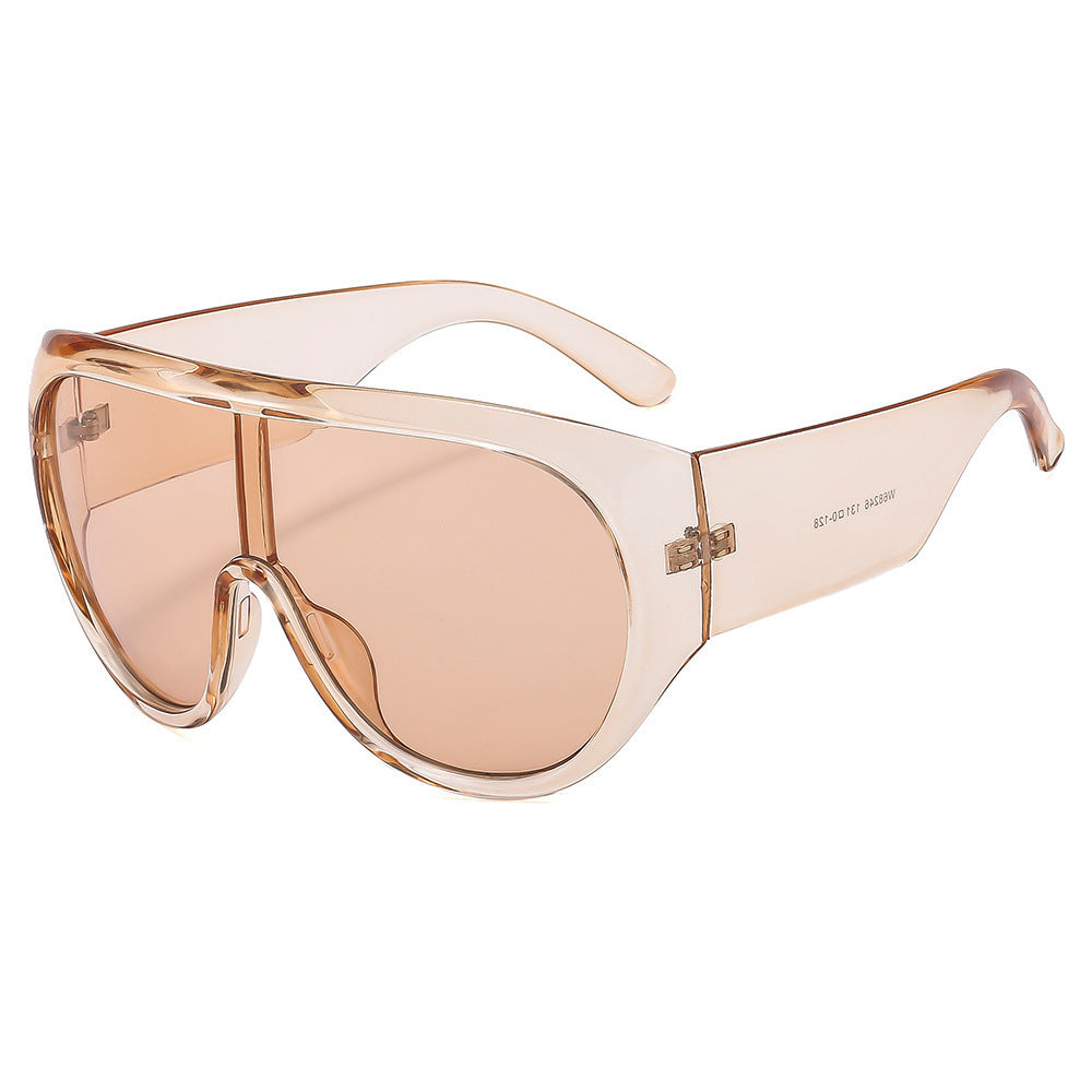 Oversized Visor Sunglasses With Wide Temples - Champagne
