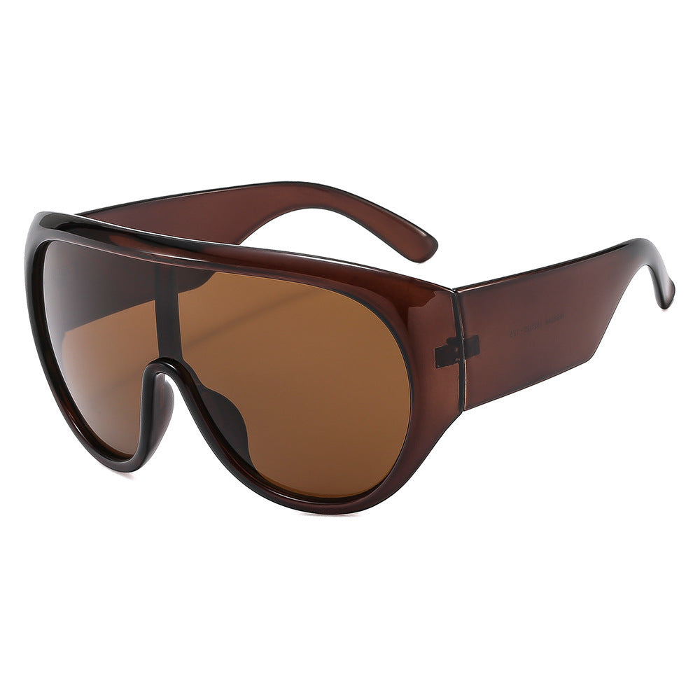 Oversized Visor Sunglasses With Wide Temples - Tea