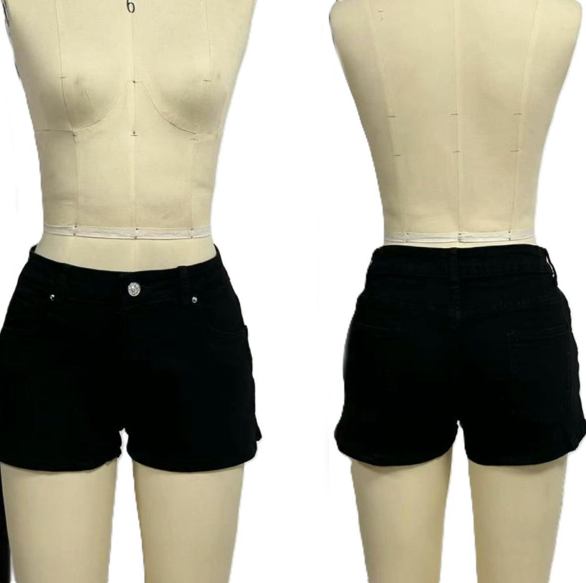 High Waist Cuffed Hem Denim Shorts - Black