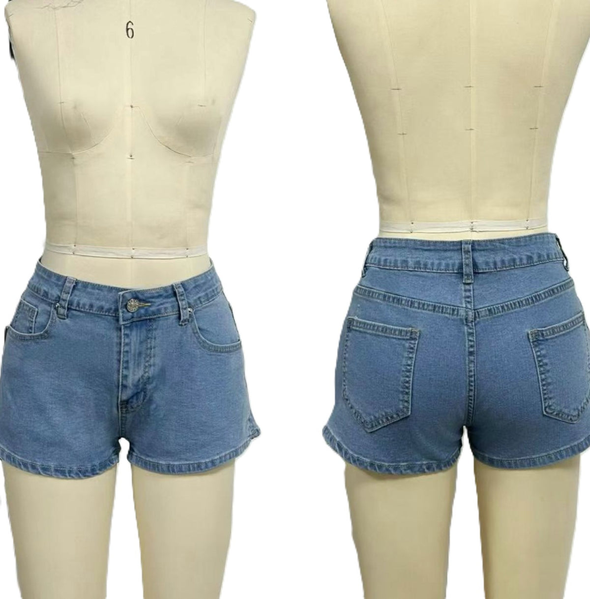 High Waist Cuffed Hem Denim Shorts - Blue - 1