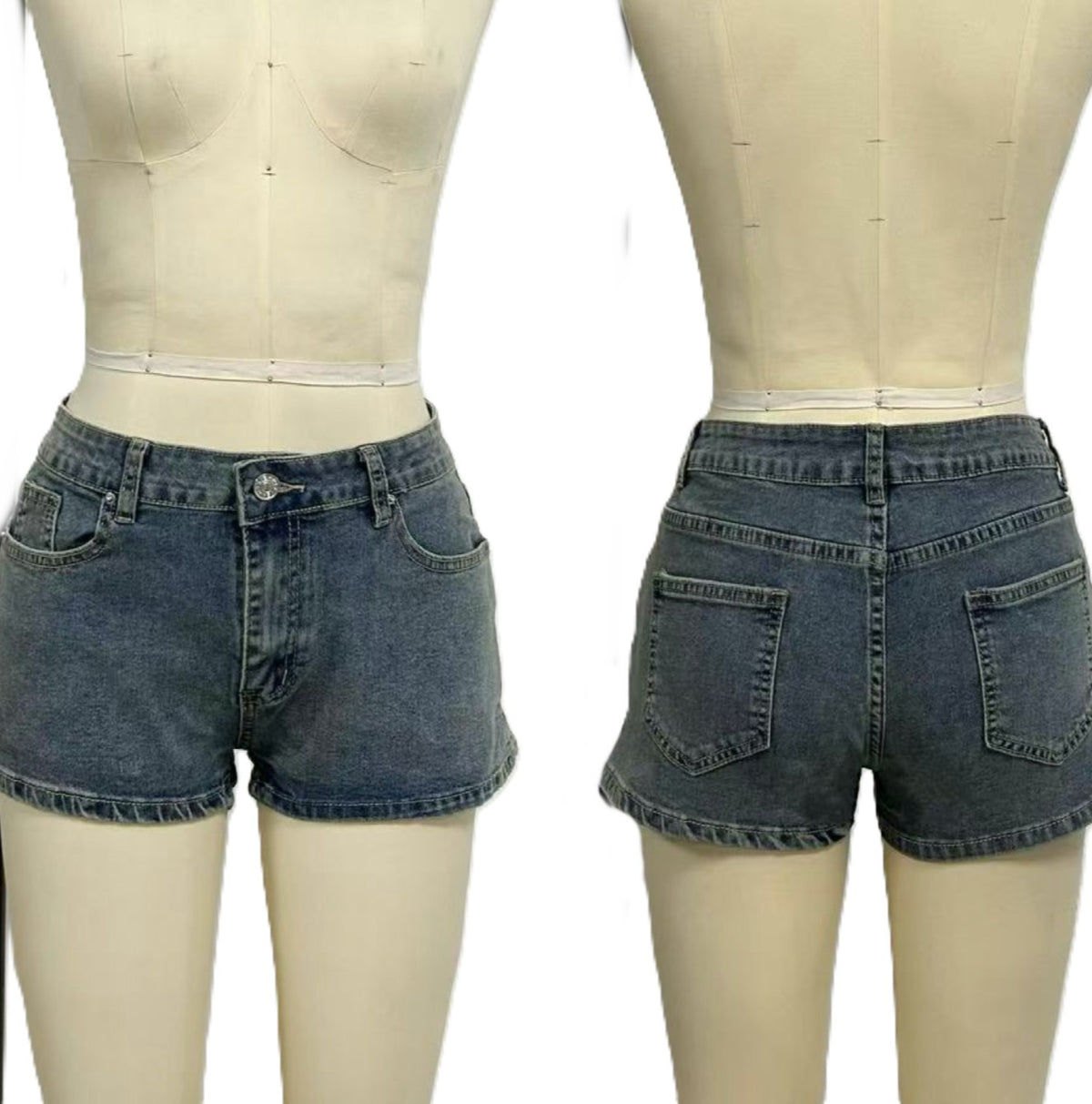 High Waist Cuffed Hem Denim Shorts - DarkBlue