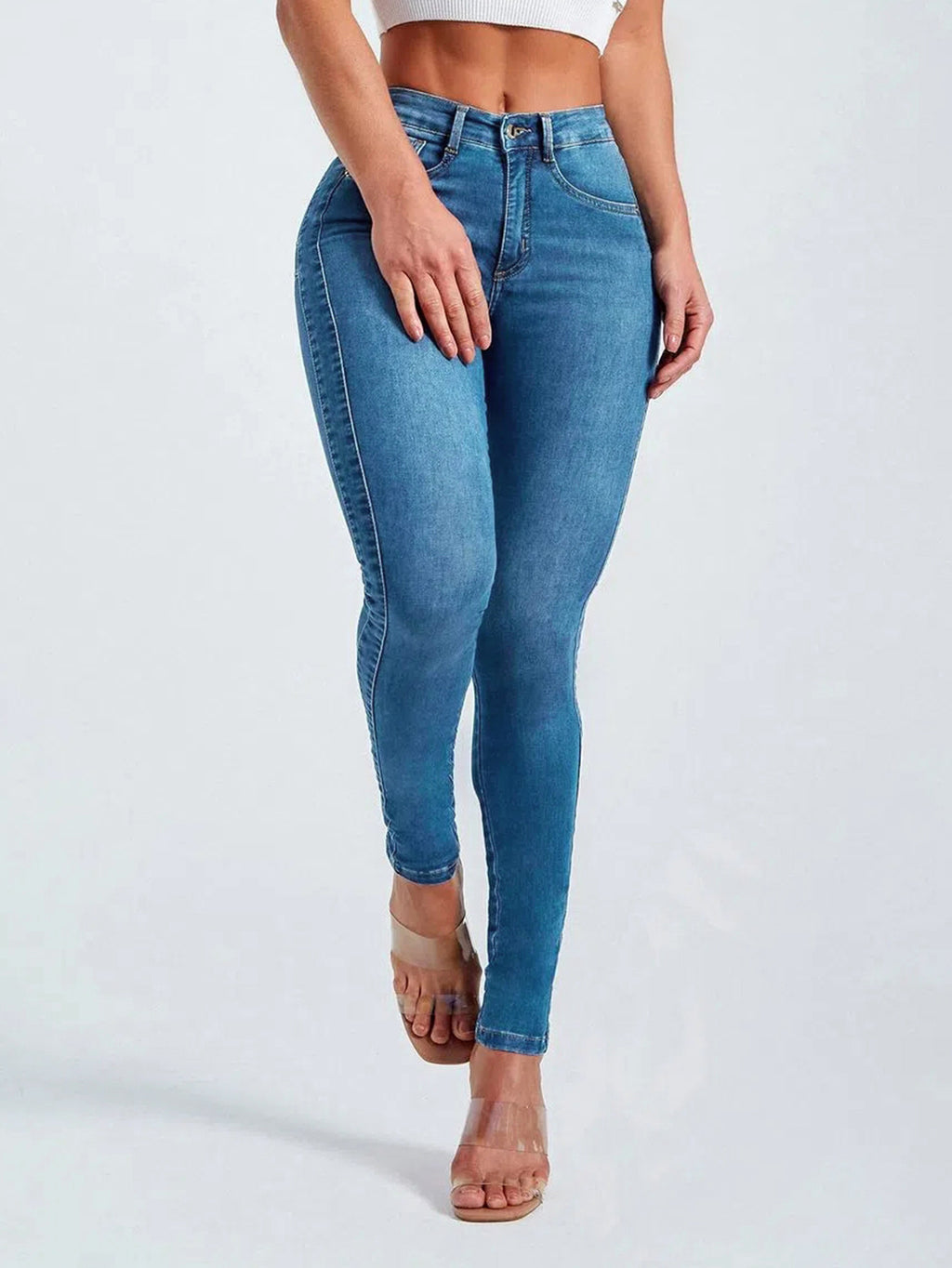Sculpting High Waist Stretch Skinny Jeans - Blue