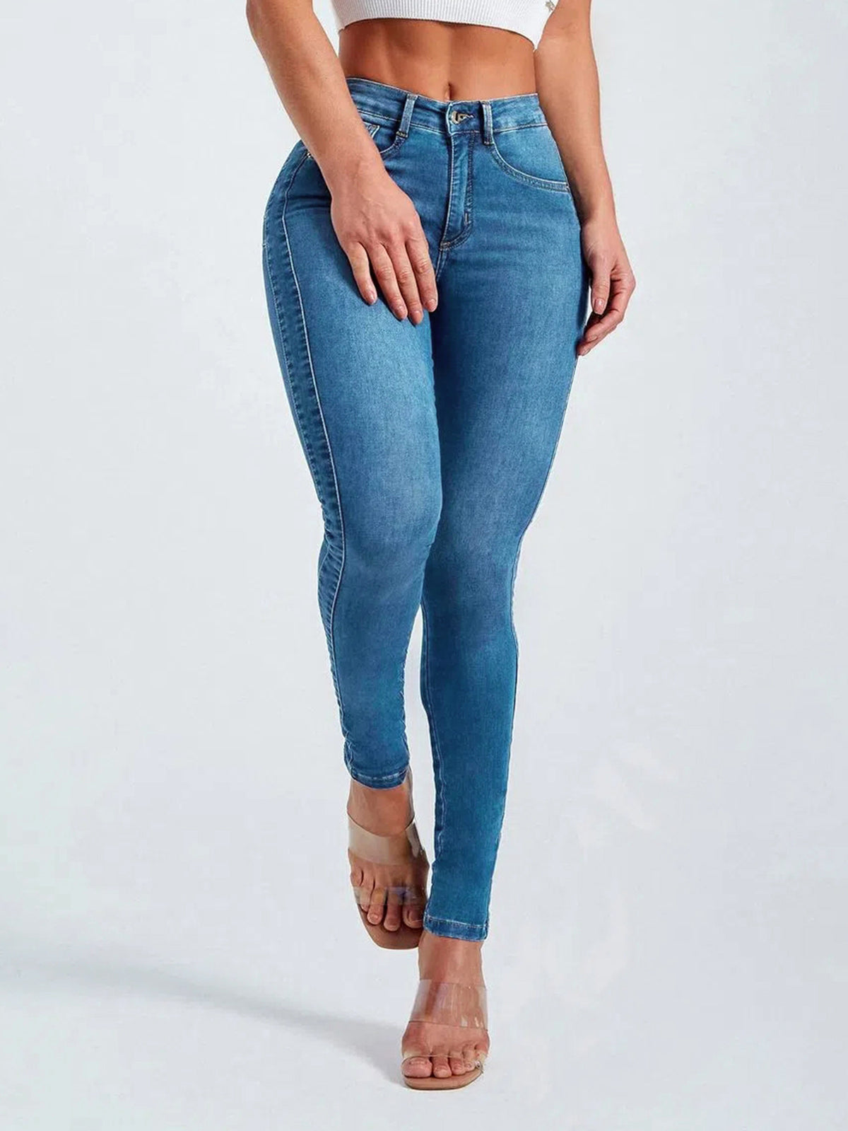 Sculpting High Waist Stretch Skinny Jeans - Blue