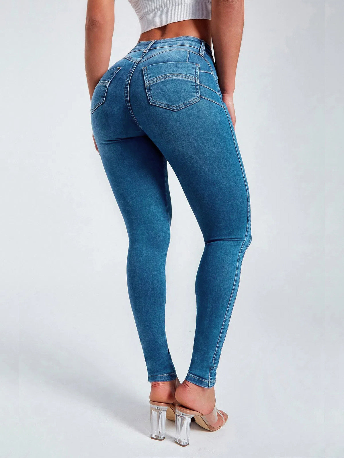 Sculpting High Waist Stretch Skinny Jeans - Blue - 1