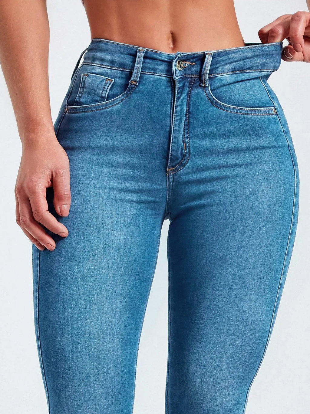 Sculpting High Waist Stretch Skinny Jeans - Blue - 2