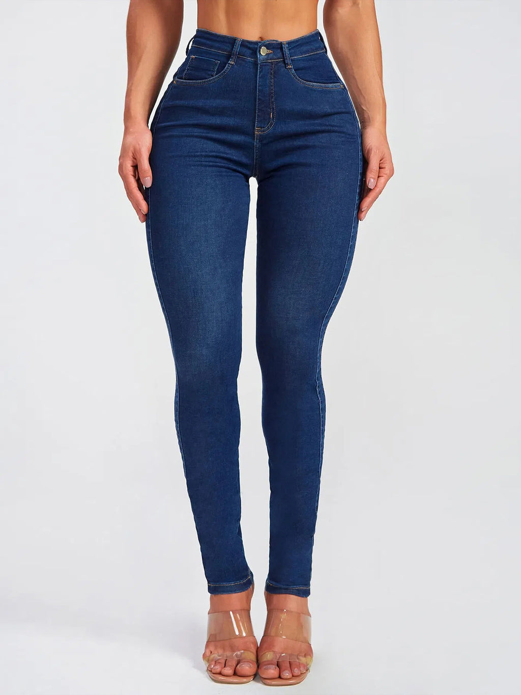 Sculpting High Waist Stretch Skinny Jeans - DarkBlue