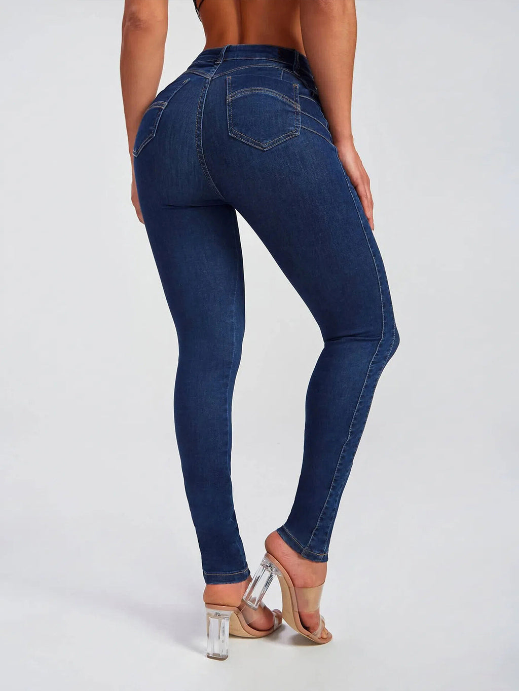 Sculpting High Waist Stretch Skinny Jeans - DarkBlue - 1
