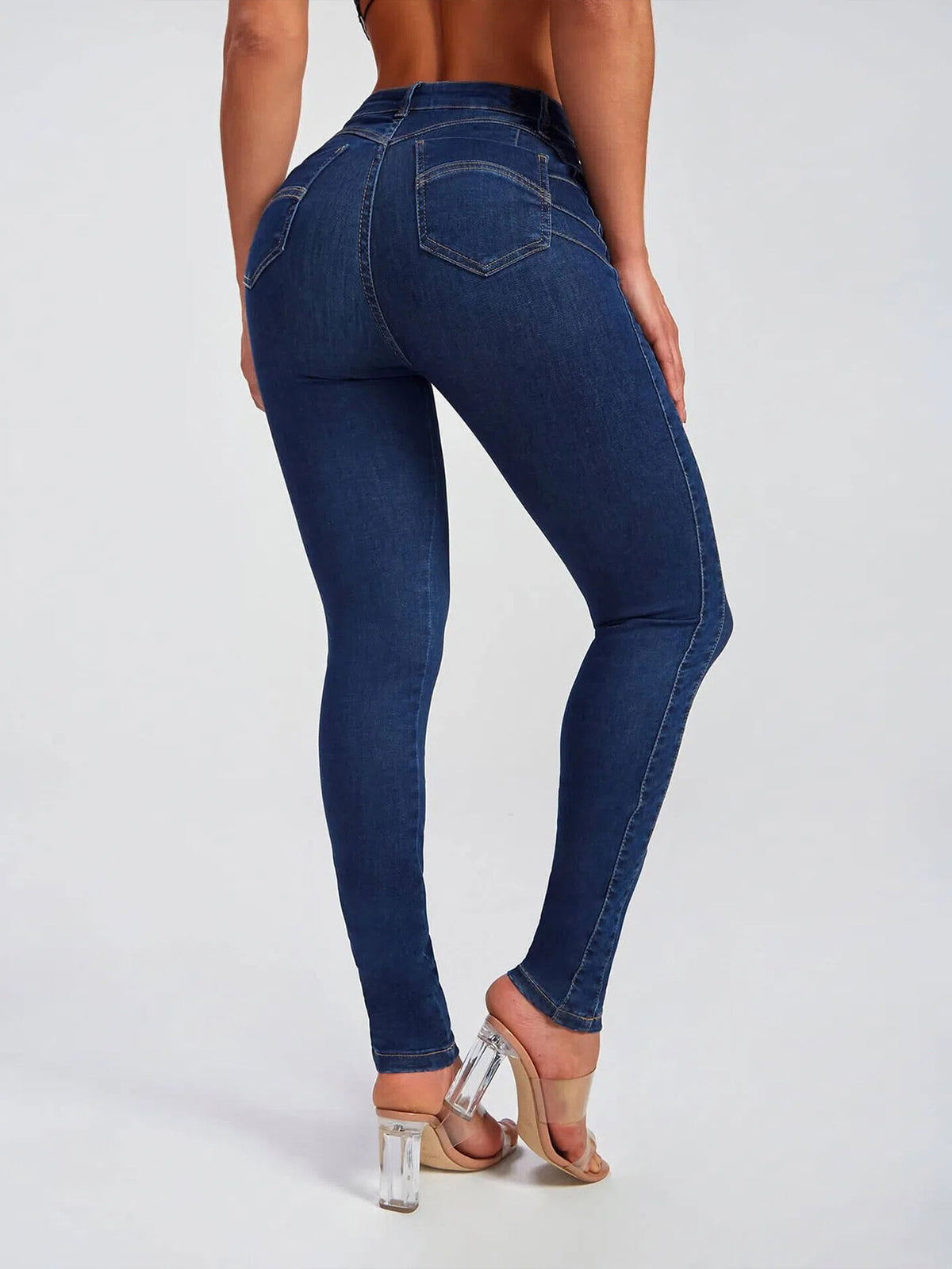 Sculpting High Waist Stretch Skinny Jeans - DarkBlue - 1