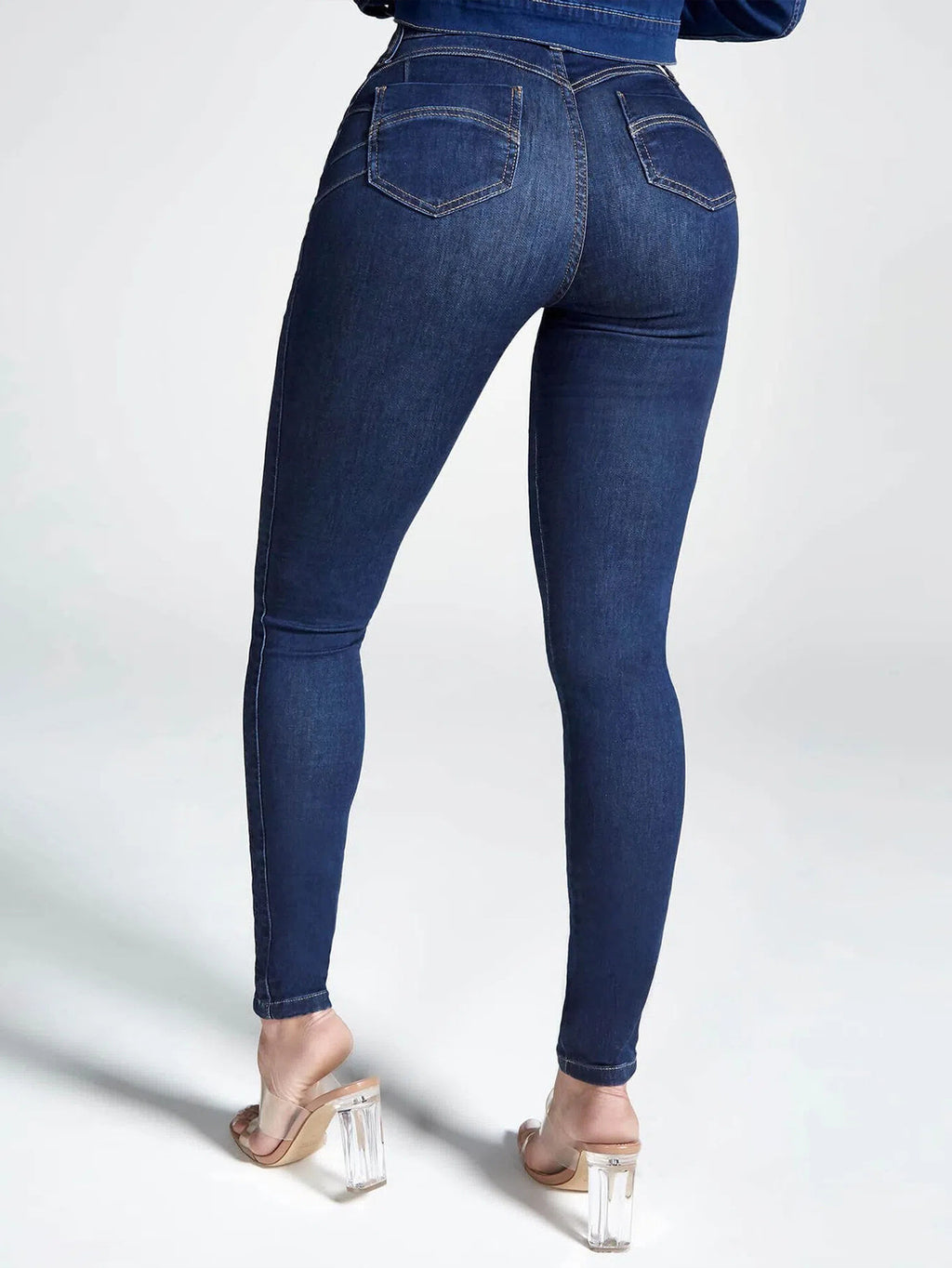 Sculpting High Waist Stretch Skinny Jeans - DarkBlue - 2